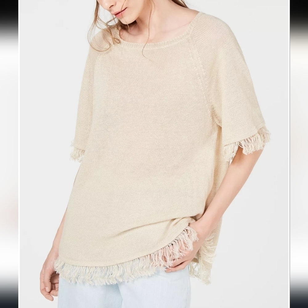 🌸 Max Mara Weekend | Cream Knit Frayed Hem Top M